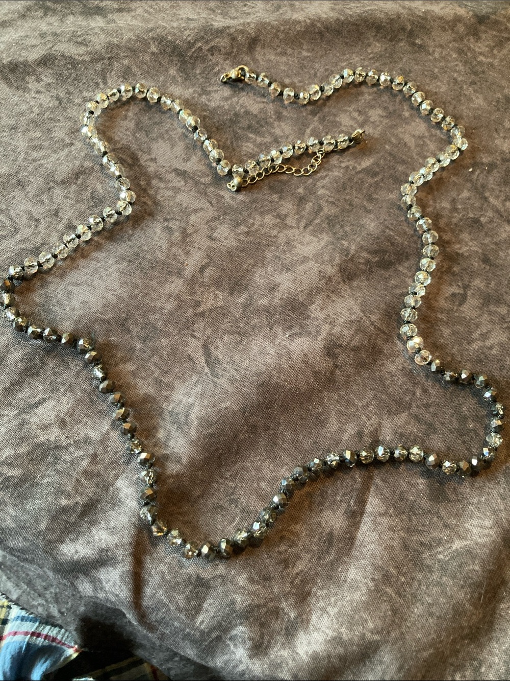 Elegant Faceted Crystal Bead Necklace - Silver & Black Tone